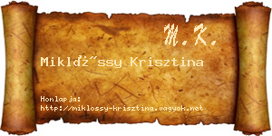 Miklóssy Krisztina névjegykártya